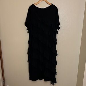 NWOT Colleen Lopez Black Layered Ruffle Midi Dress